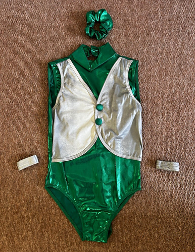 Girls green metallic leotard - metallic,